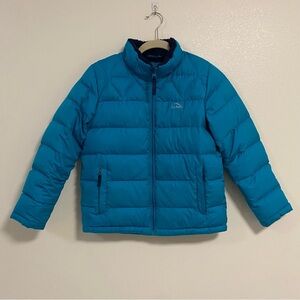 L.L. Bean Jacket Kids Size Medium Aqua Blue Down Puffer Jacket Fleece lined